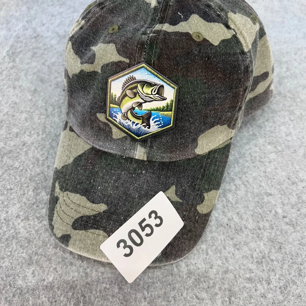 Bass Fish Patch Mens Camo Unbranded Baseball Hat Adjustable Hunting Fishing OSFM